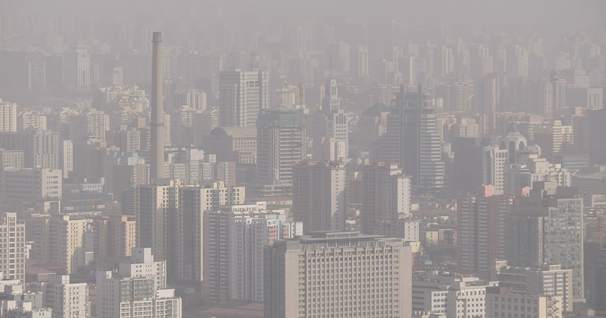 large city with thick haze
