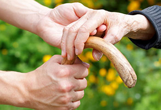 hands holding a cane