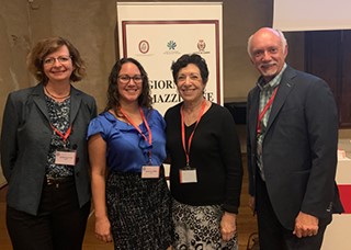 In 2019, Smith, right, organized a session on the key characteristics at Collegium Ramazzini Days in Capri, Italy. Smith, chaired the session which included talks by, from left to right, Kathryn Guyton, Ph.D., Michele La Merrill, Ph.D., and former NIEHS and National Toxicology Program Director Linda Birnbaum, Ph.D.