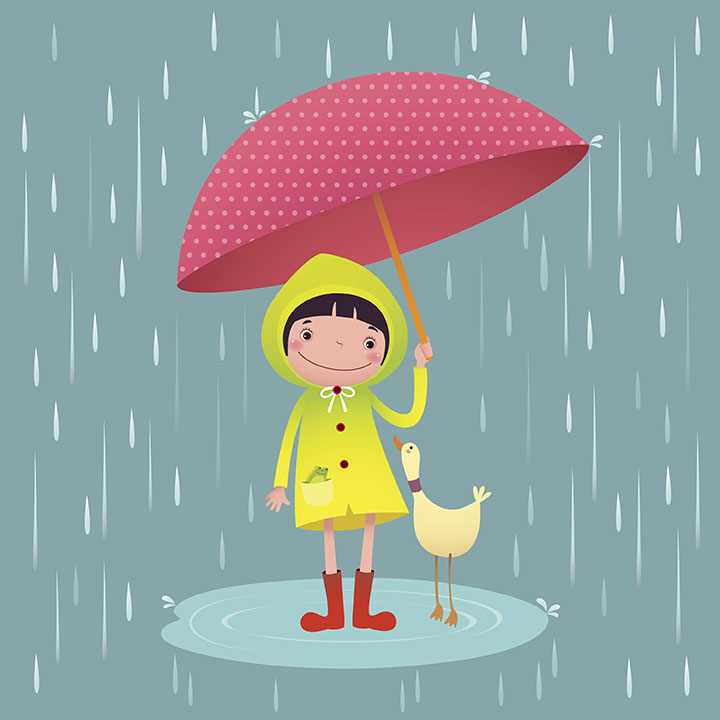 little girl standing in the rain with an umbrella 