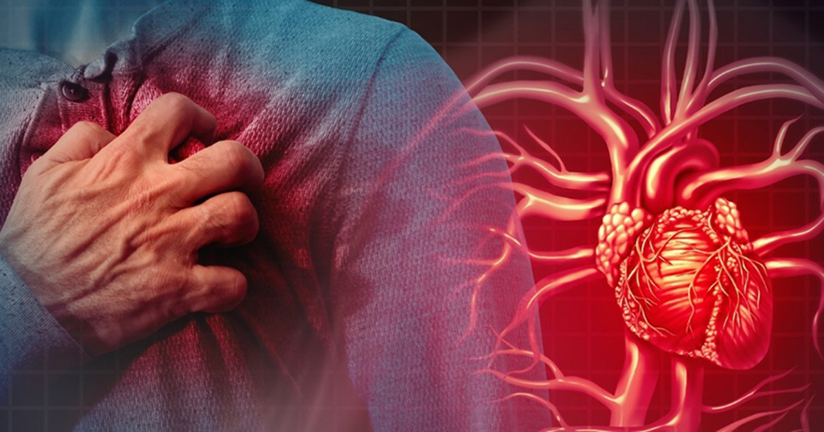 Hand holding chest while image of heart in background