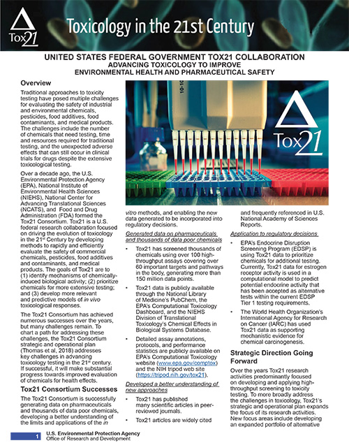Tox21 Toxicology in the 21st Century fact sheet cover