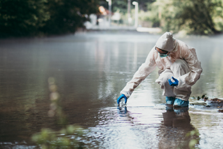 collecting a water sample from a natural water source