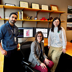 Tanya Alderete, Ph.D., (center) and postdoctoral research scholars Devendra Paudel, Ph.D. (left), and Haonan Li, Ph.D. (right)