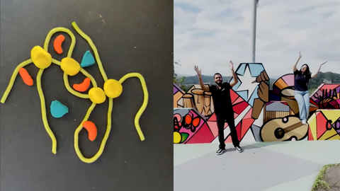 Photo of a model made in the lab and two scientists