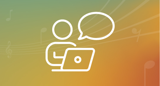 person typing on a laptop and a thought bubble