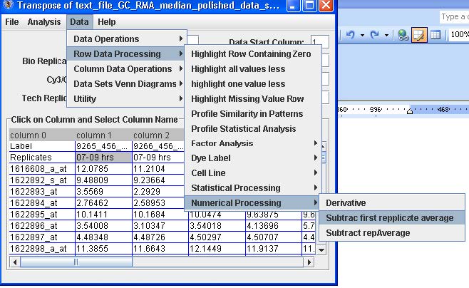 From the menu option select Data - Row Data Processing - Subtract First Replicate Average