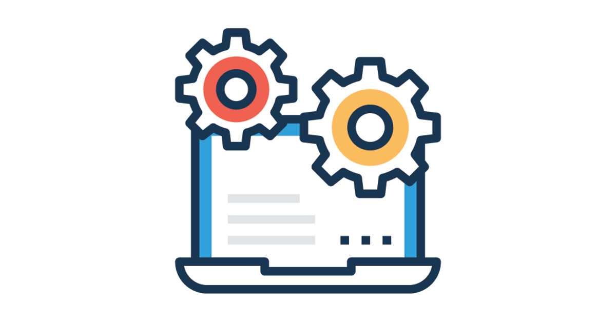 laptop screen with 2 gears overlayed