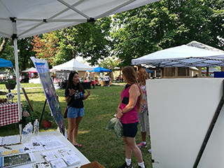 people talking outside