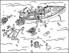 A Boat Surrounded by Pollution