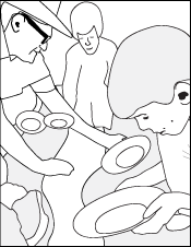 Coloring Book Page - A Man and Two Kids Sitting Near the Denver River