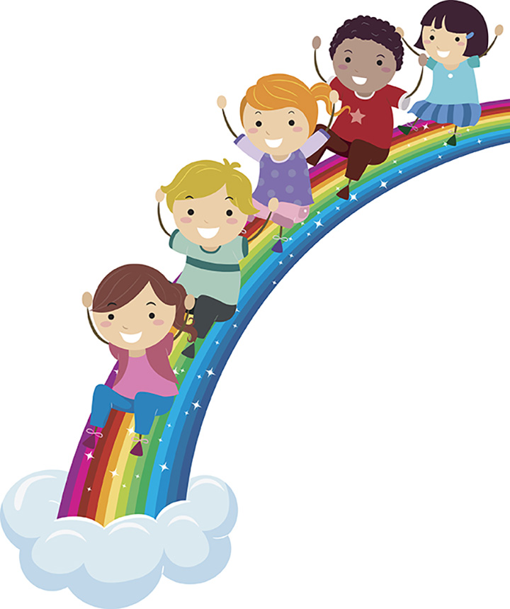 kids sliding down rainbow
