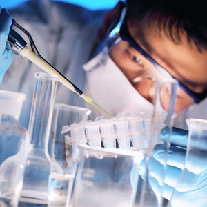 scientist holds and examines samples