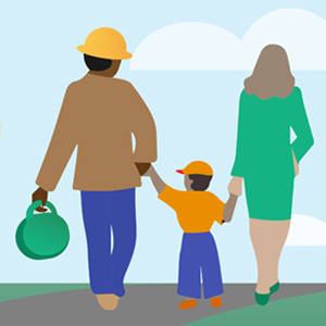 family holding hands and walking