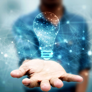 A man with blue bulb image
