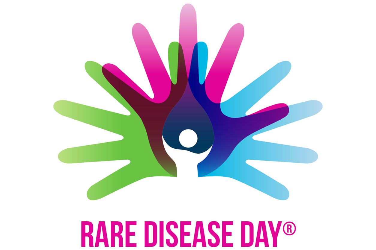 green, purple, blue logo with person - rare disease day