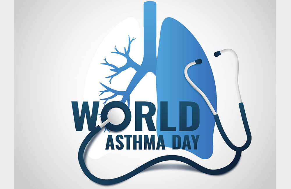 World Asthma Day logo, lungs with stethoscope