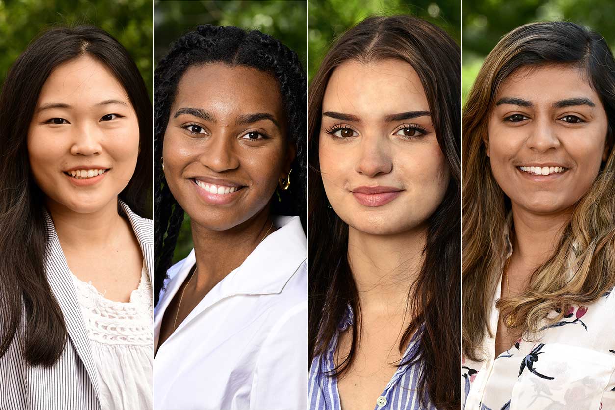 Four NIEHS postbacs — from left to right, Choi, Granger, Jones, and Paul — received Outstanding Poster Awards at the 2023 NIH Poster Day.