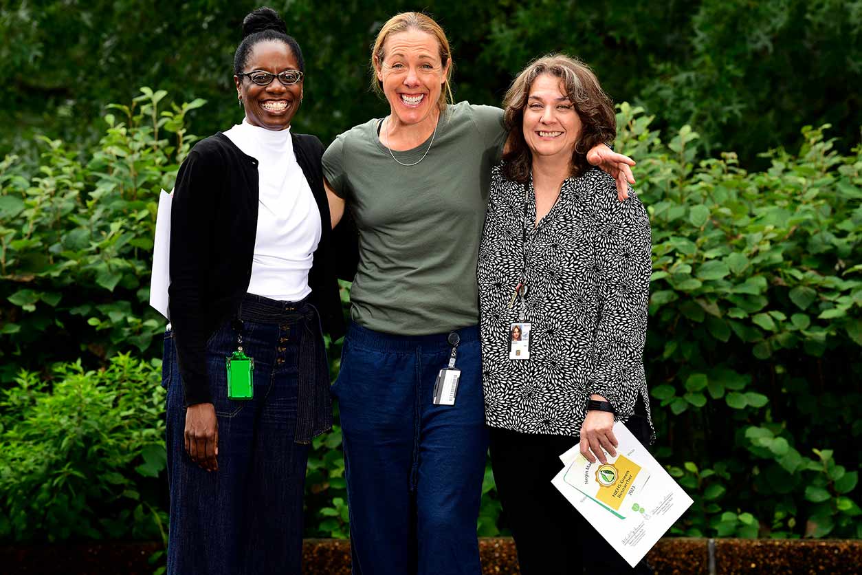 J’Ingrid Mathis poses for a photo with Freezer Challenge awardees Georgia Alexander and Negin Martin