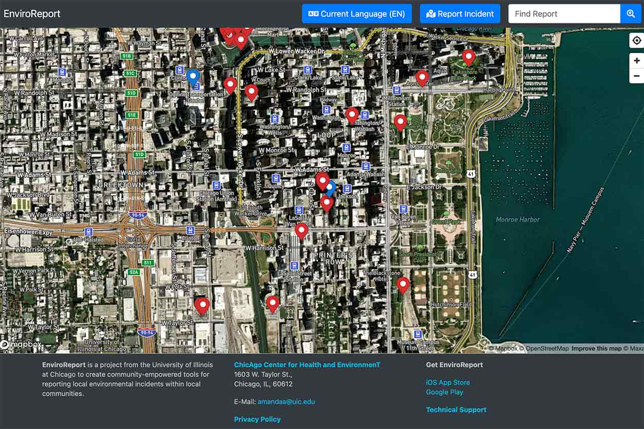 Screenshot from the EnviroReport app