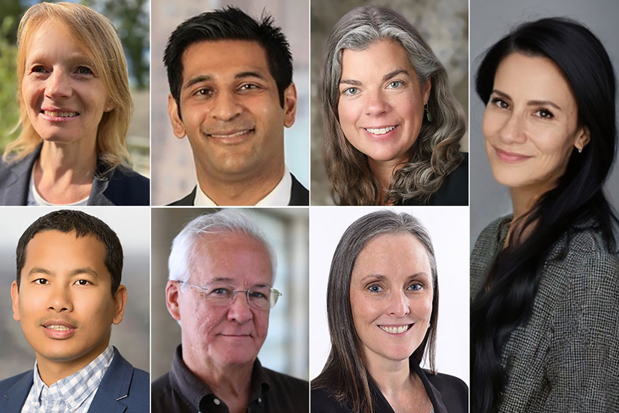 Top row left to right, Laura Geer, Ph.D.; Arnab Ghosh, Ph.D.; Julie Postma, Ph.D.; Stefania Papatheodorou, M.D., Ph.D. Bottom row, left to right: Samendra Sherchan, Ph.D.; Ricardo Wray, Ph.D.; and Caradee Wright, Ph.D.,.