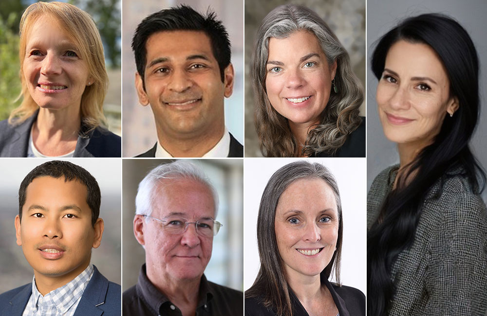 Top row left to right, Laura Geer, Ph.D.; Arnab Ghosh, Ph.D.; Julie Postma, Ph.D.;  Stefania Papatheodorou, M.D., Ph.D. Bottom row, left to right: Samendra Sherchan, Ph.D.; Ricardo Wray, Ph.D.; and Caradee Wright, Ph.D.,.