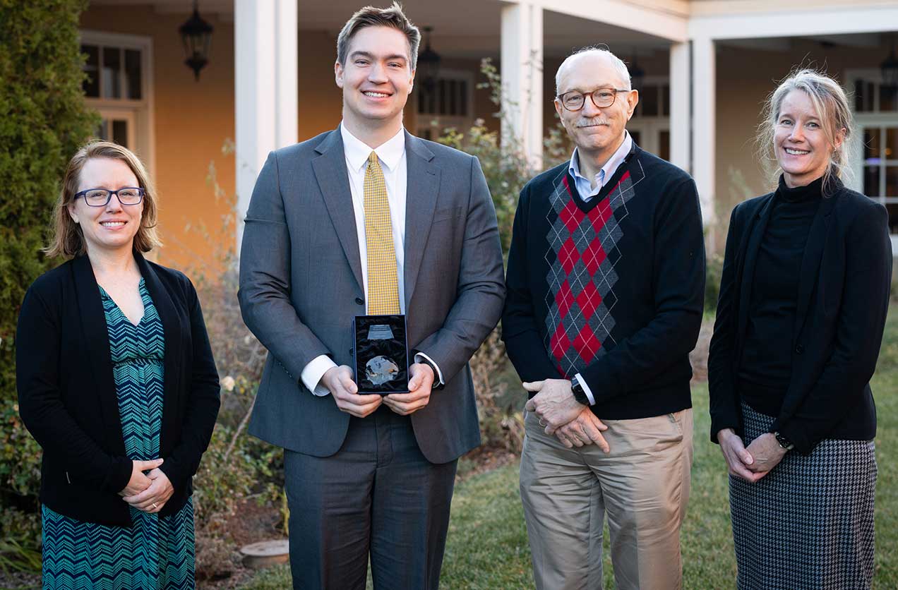 Ashley Vargas, Ph.D., left; Rollie Mills; NIEHS and National Toxicology Program Director Rick Woychik, Ph.D., second from right; and SRP Director Michelle Heacock, Ph.D., right.