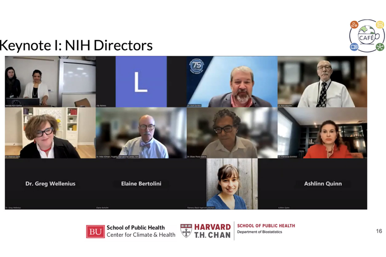 Five NIH institute or office directors who play a pivotal role in leading the NIH Climate Change and Health Initiative kicked off the Feb. 5 virtual meeting. (Image courtesy of NIH)