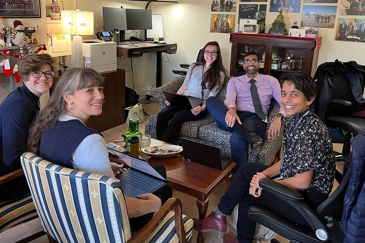 Members of the CEQ team with Mehta, second from right,