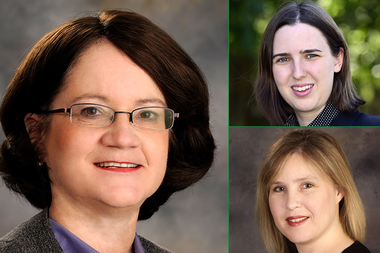 Left, Cindy Lawler, Ph.D., Amanda Garton (top right) and Astrid Haugen (bottom right)