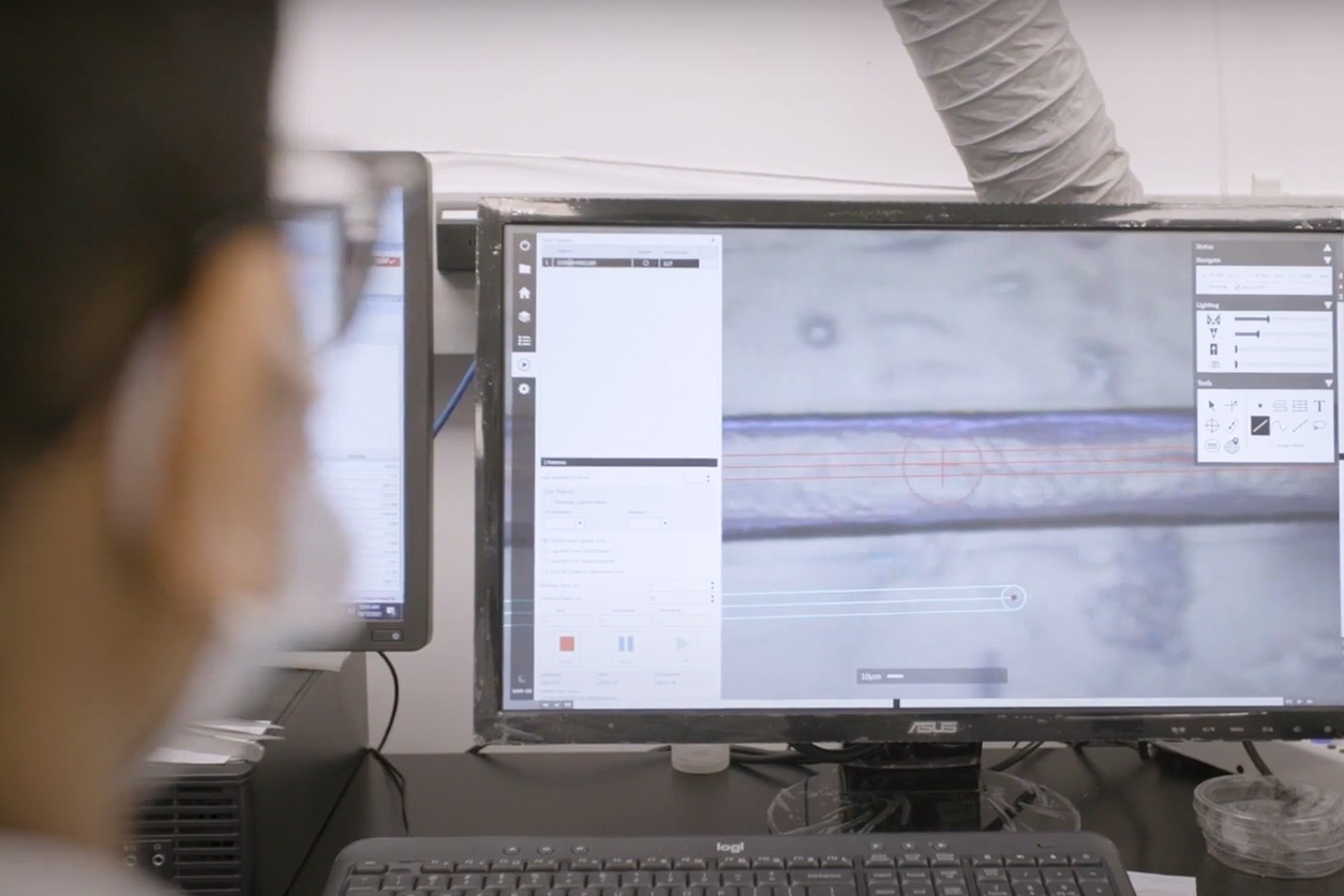 Person looking at data on screen