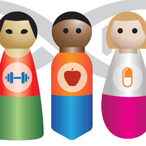 illustration of wooden pegs standing before dna chain
