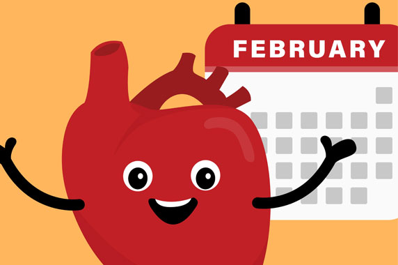 smiling heart in front of February calendar