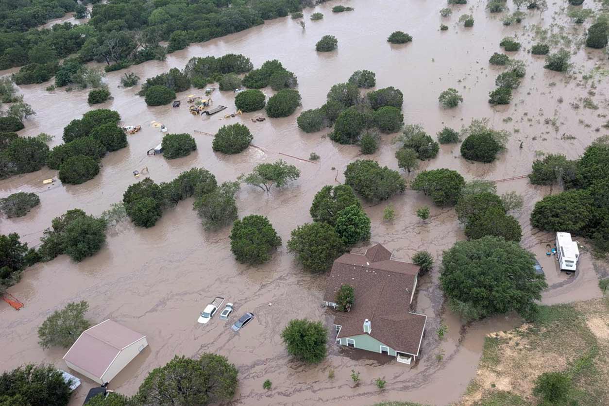 Aerial photo of flooding of the Guadalupe River near Kerrville, Texas, July 5.