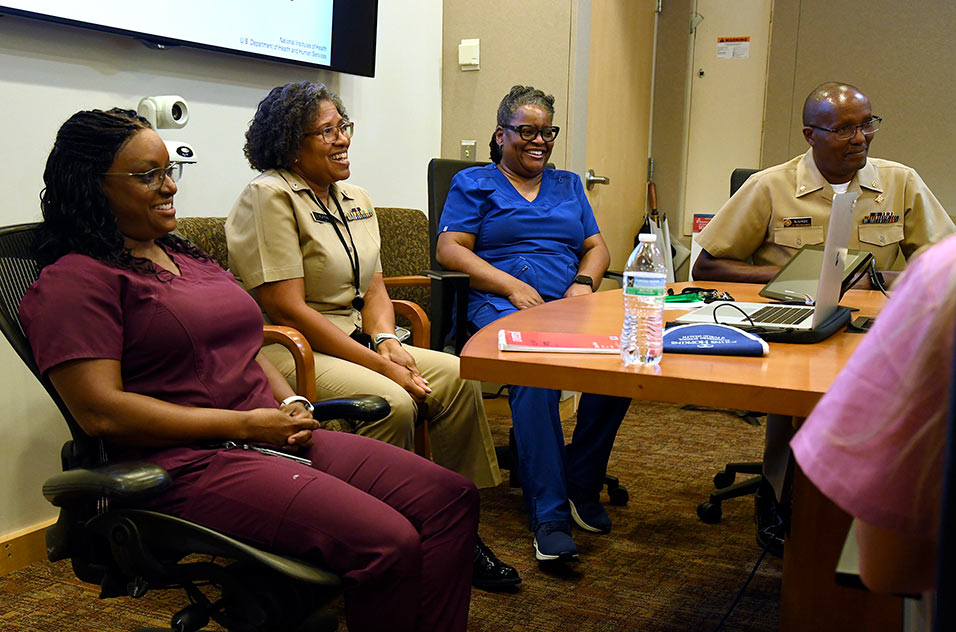 From left-to-right: Heidi Rogers, clinical research nurse; LaShawn Ruffin, nurse practitioner; Lindia Engram, occupational health nurse; and Alexander Njunge, clinical nurse manager.