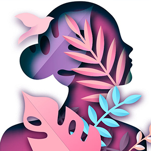 Graphic displaying a female silhouette on pink background