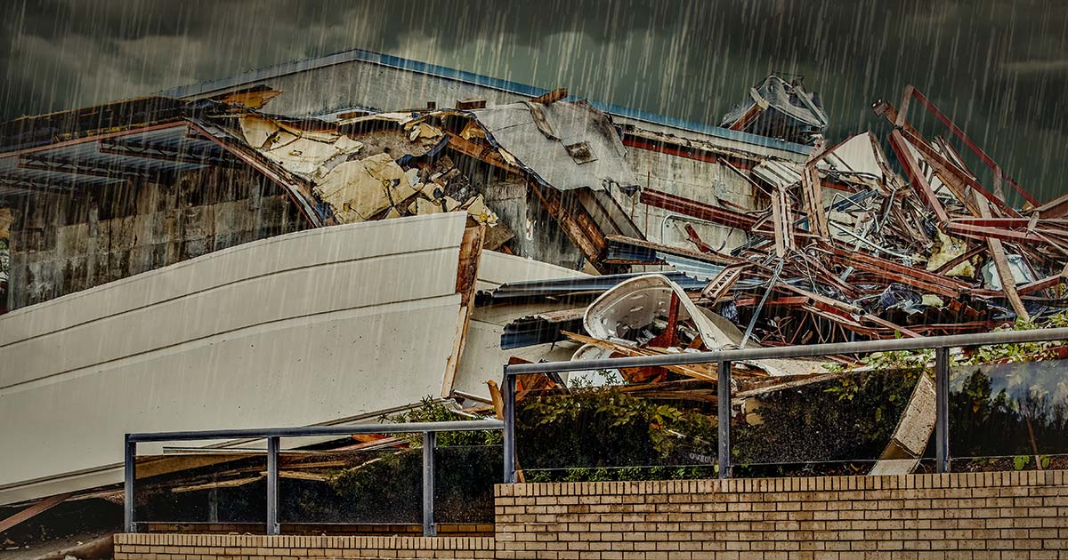 House debris during a severe storm