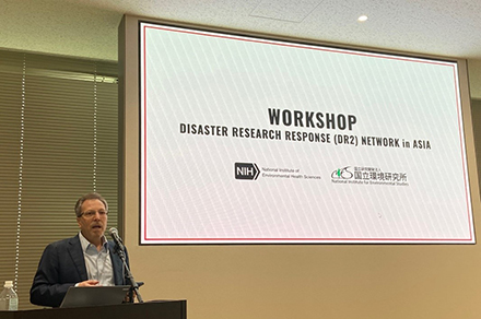 Aubrey Miller, M.D., M.P.H. speaking at the Disaster Research Response Workshop