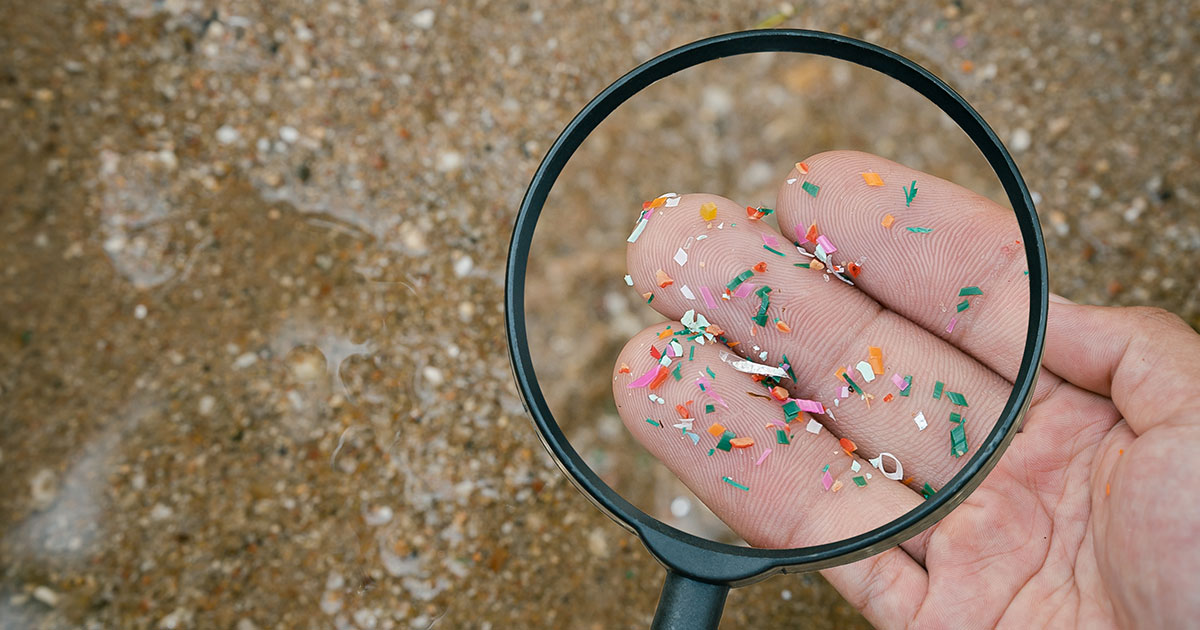 looking at microplastics through a magnifying glass