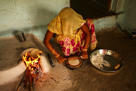 cooking food on an open fire