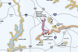 Map from 2016 of fishing sites in North Carolina with shaded areas indicating fish advisories