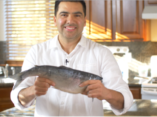 chef with salmon