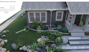 An AI image of a house with a proposed rain garden
