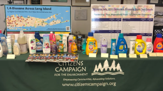 Table for community event with exposure risks including household cleaning agents