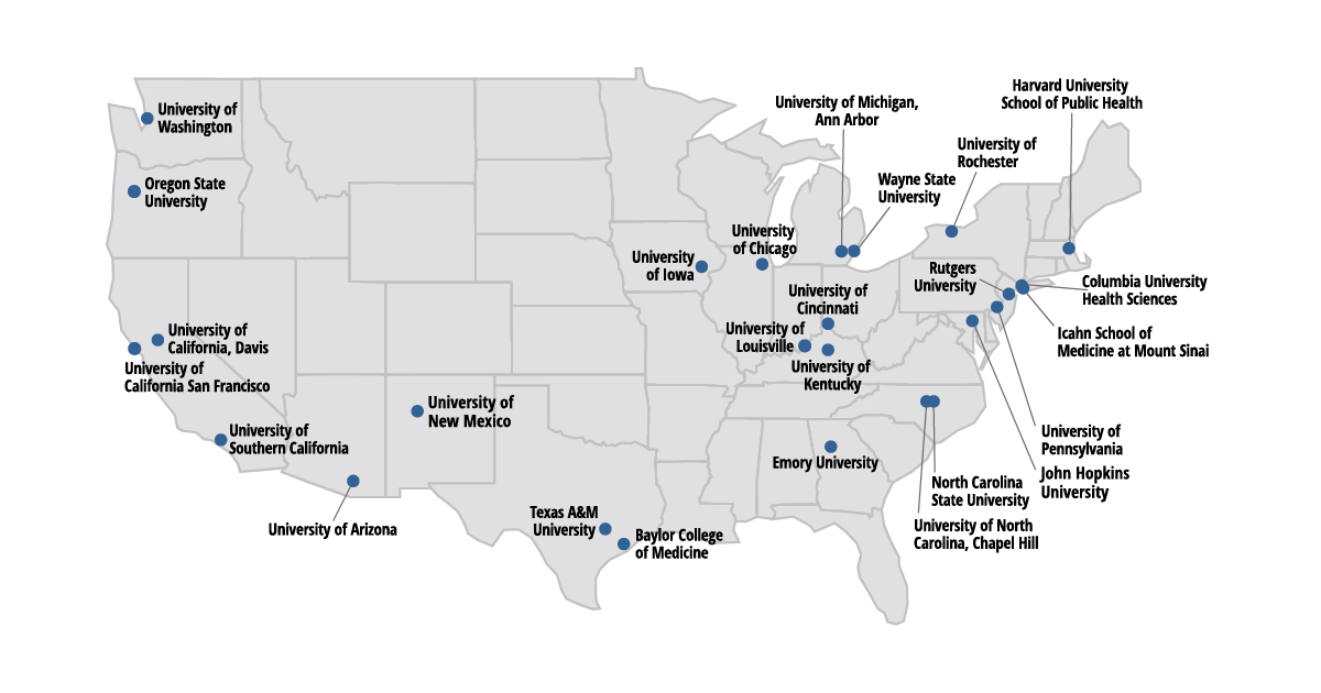 Map of Environmental Health Sciences Core Centers Grantees