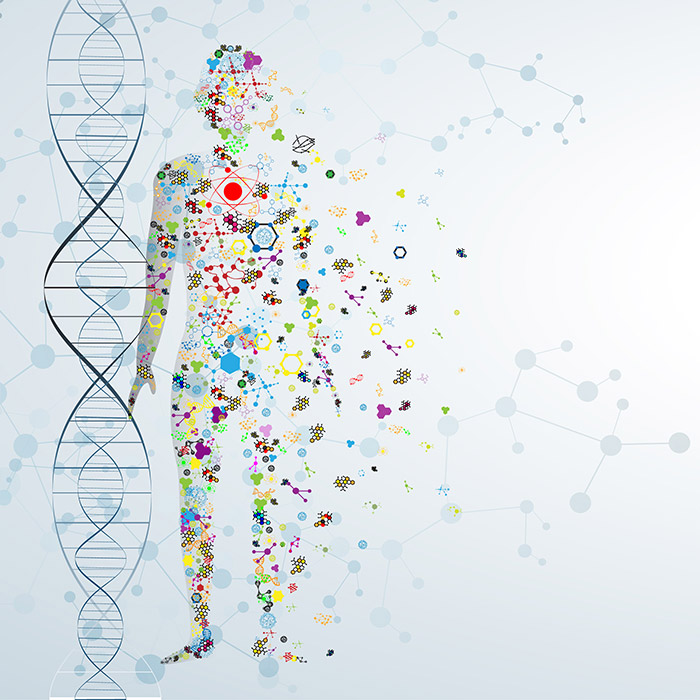 DNA strand with silouhette of human body