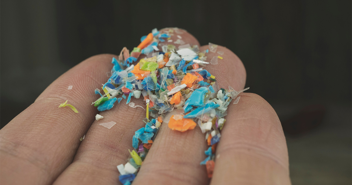 pieces of microplastics on fingers