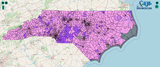 NC ENVIROSCAN shows mean arsenic levels in census tracts across the state. Darker colors indicate increasing levels of arsenic. (Photo courtesy of NC ENVIROSCAN)