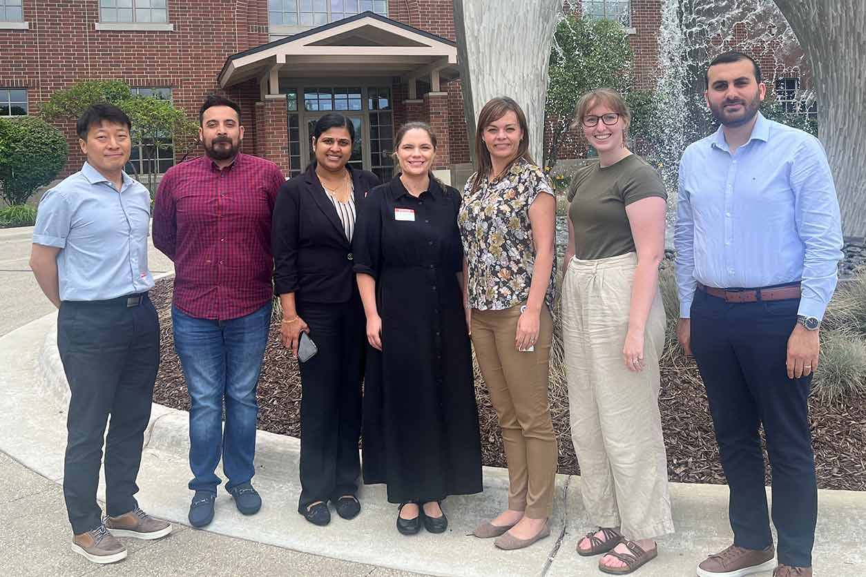 Unnikrishnan and Hill, third and fourth from left, conducted ICE training at NSF International headquarters in July. Also pictured, from left to right, Jeonghyun Lim, Ph.D., D.V.M., Rural Development Administration, Republic of Korea with NSF’s René Caballero-Florán, Ph.D., Kelly Magurany, Shannon Cousineau, and Ahmad Sleiman, Ph.D. (Image courtesy Kelly Magurany)