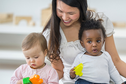 woman with two children